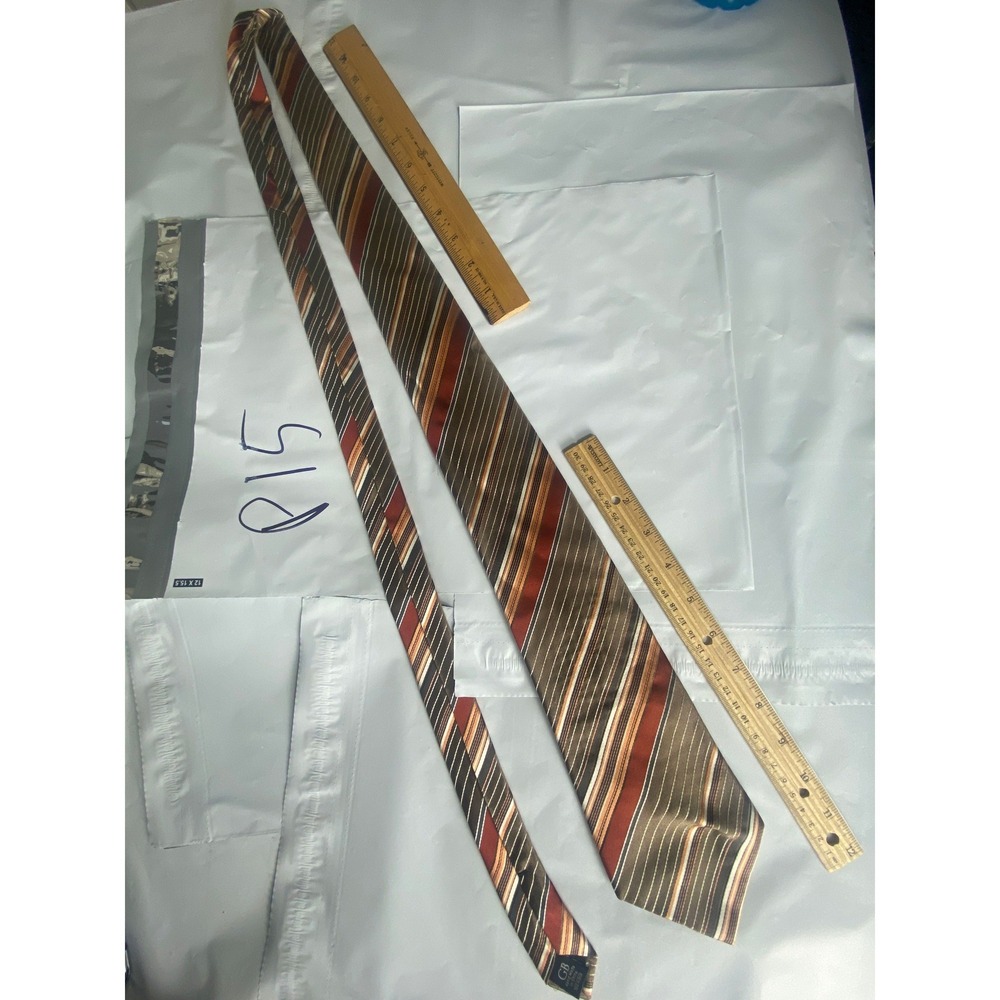 PETER CHEN Silk Necktie Striped Brown Orange Red‎ Men Formal Business
